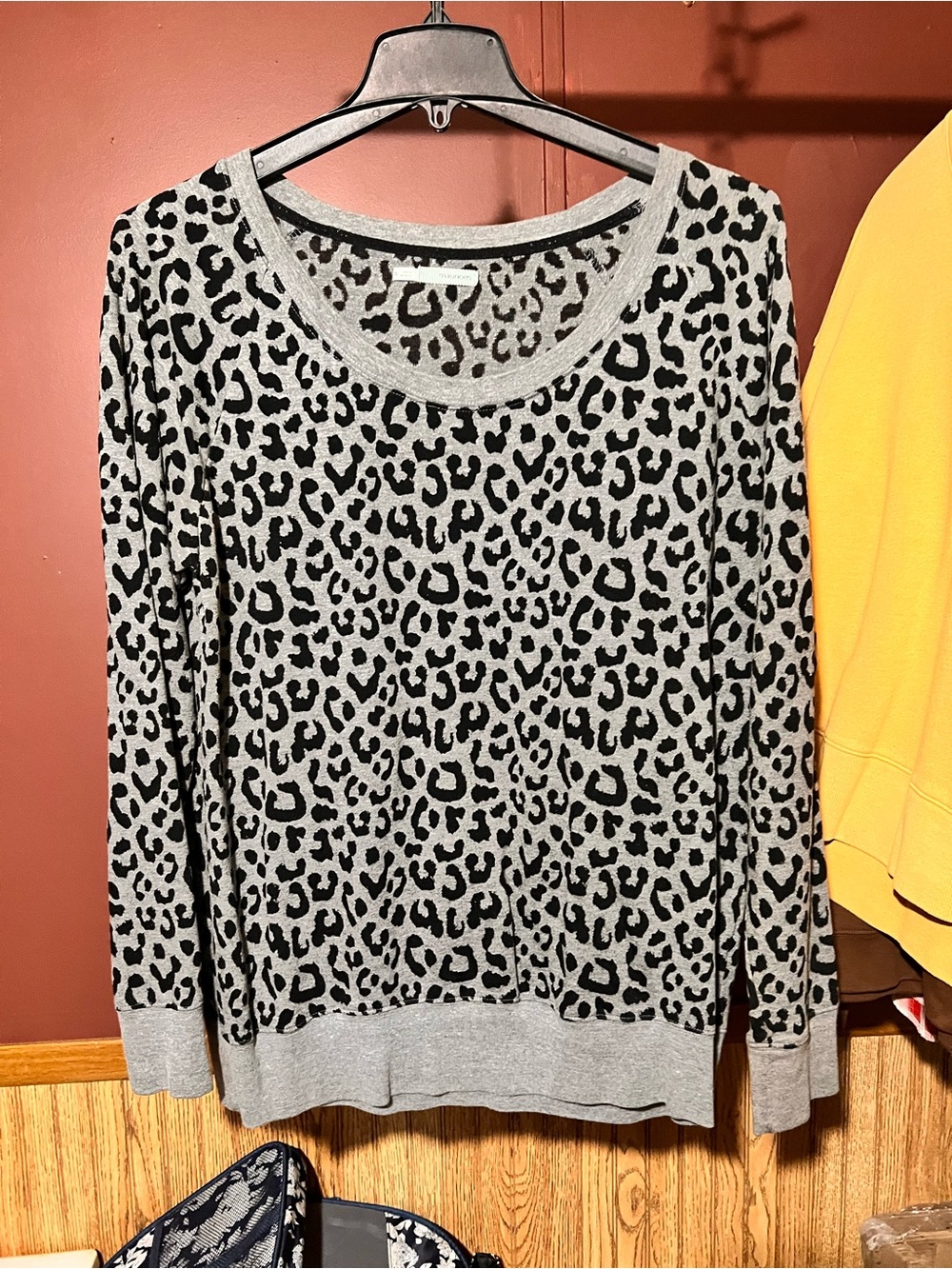 Maurices Gray and Black Leopard Print Crewneck Sweater